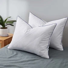 2 Pack HOTEL Goose Feather Soft Bed Pillows King or Queen, 300TC Brushed Cover