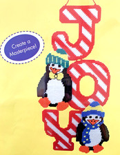 PENGUIN CANDYCANE JOY Christmas Craft Kit 23" Long PLASTIC CANVAS Sealed Kit NOS