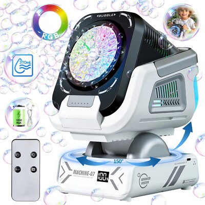 Seifenblasenmaschine mit Fernbedienung Auto Rotation RGB Licht 1800mAh Akku