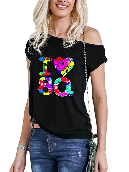 Camiseta Mujer "I Love 80s" Estilo Retro | Fiesta Temática Años 80 Divertida