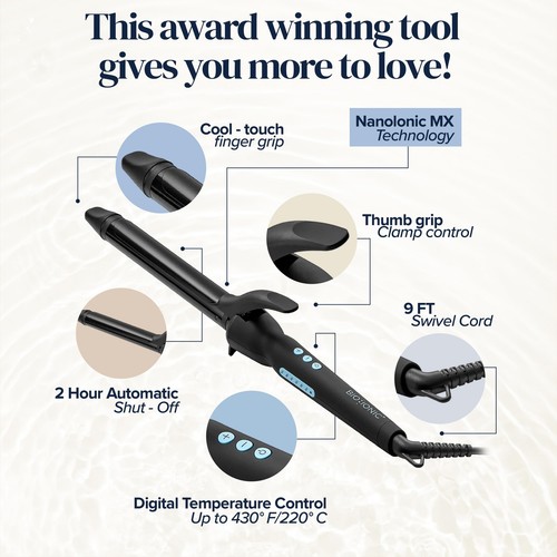 Bio Ionic Long Barrel Styler, 0.75" Curling Iron with Moisture Heat Technology & - Picture 3 of 6