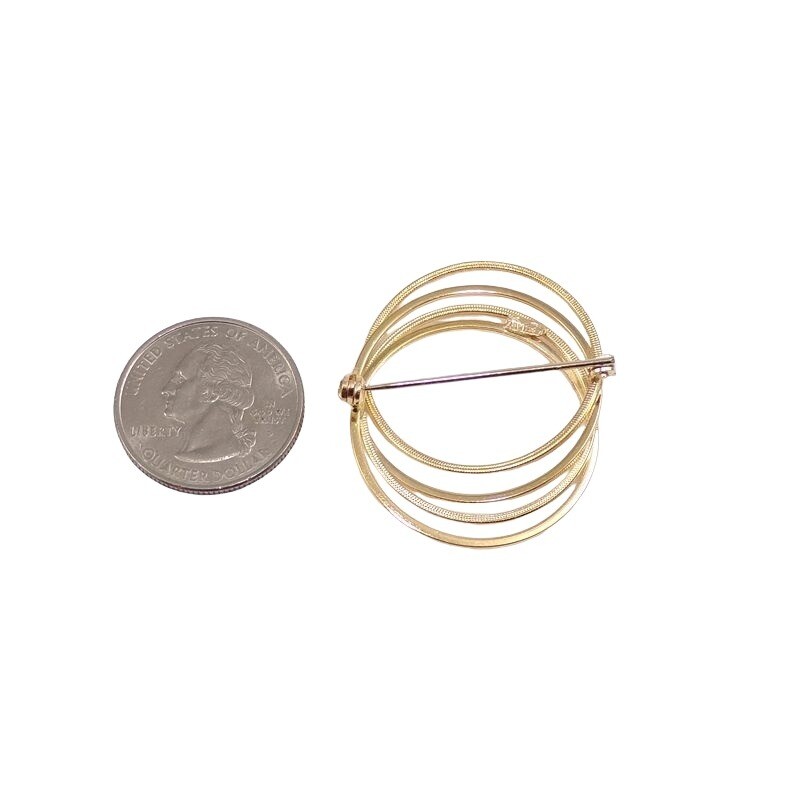 Solid 18K Yellow Gold Multi Circle Pin Brooch - image 3