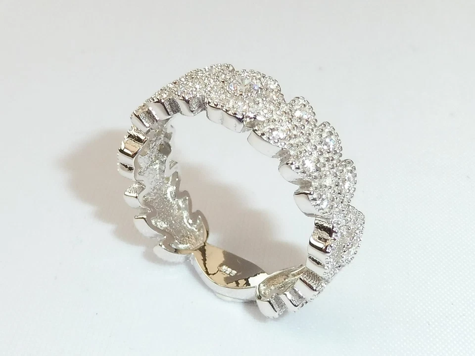 Mesdames Design victorien Sterling 925 argent blanc saphir pleine éternité bague - Photo 4/4