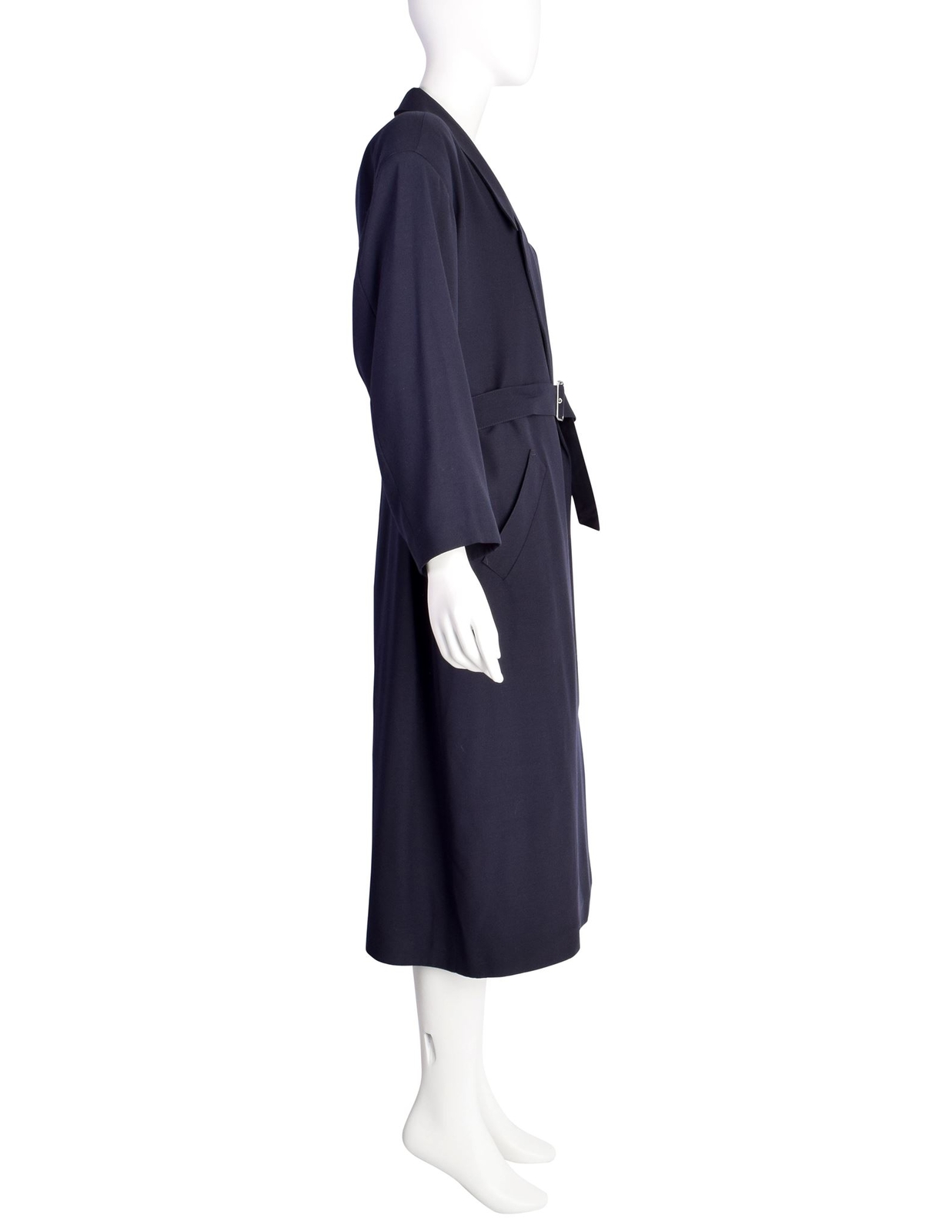 Jean Paul Gaultier Vintage Early 1980s Dark Blue Wool Gabardine Belted Trench Co image 7