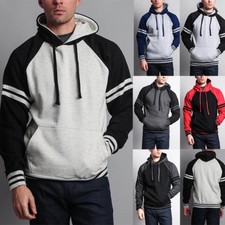 Men's Heavyweight Sweater Contrast Raglan Striped Pullover Hoodie Unisex-13115
