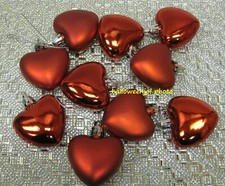 VALENTINES DAY RED HEART Ornaments Shiny Matted Set of 10 Tree Decorations   