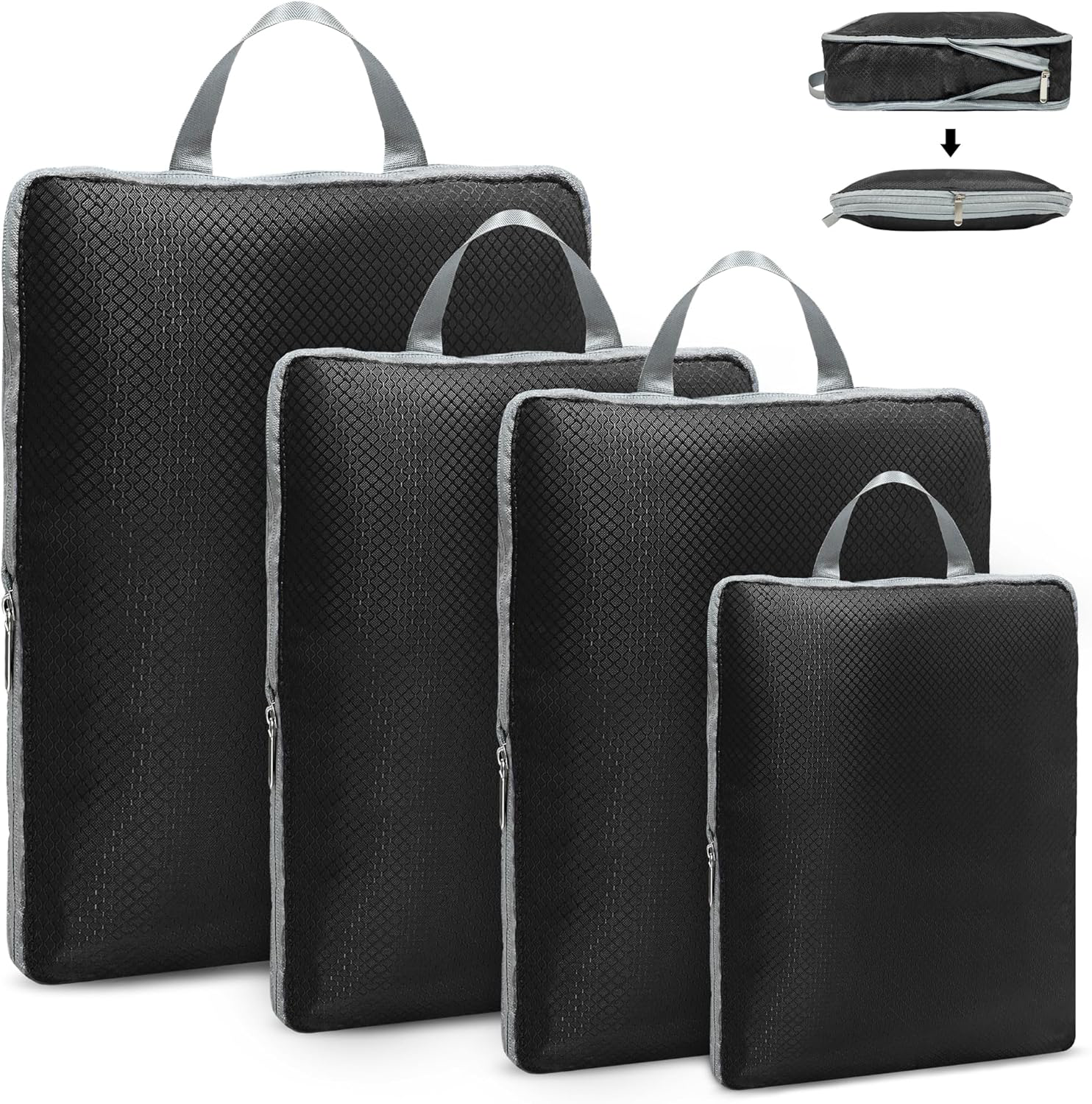Compression Packing Cubes for Travel 5-Piece Set Black Luggage Organizers