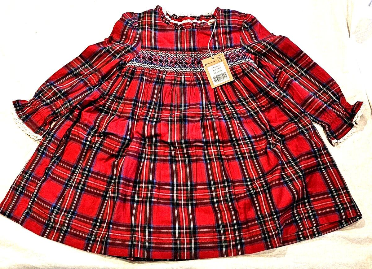 Mini Boden Smocked Heritage Plaid Dress Party Festive NWT New 3-4 | eBay
