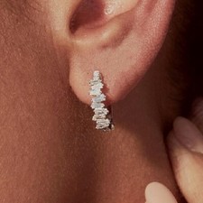 Women Fashion 925 Silver Filled Hoop Earring Cubic Zirconia Party Jewelry A Pair