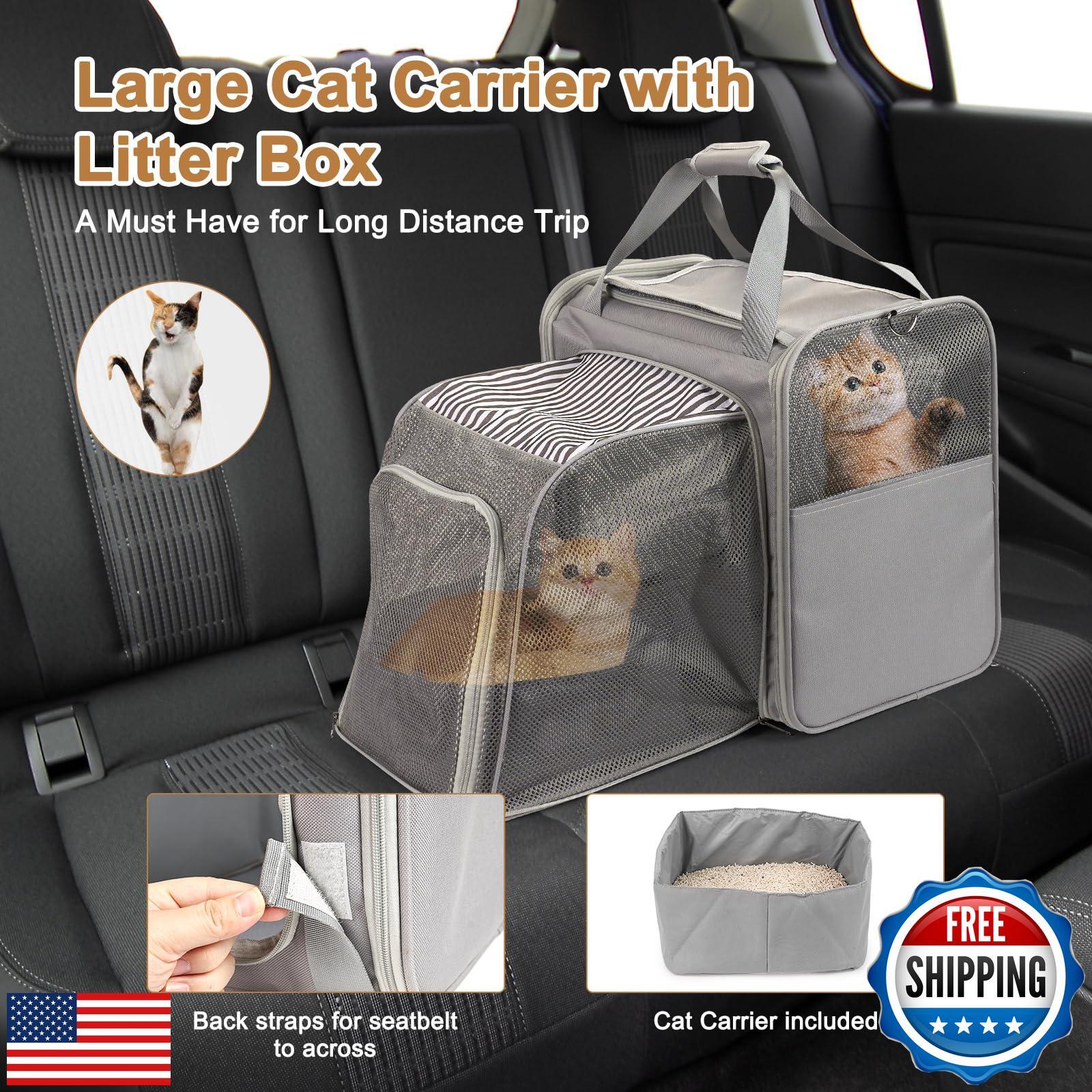 Cat Carrier with Litter Box, LitaiL Soft Cat Travel Carrier for Car Travel Lo
