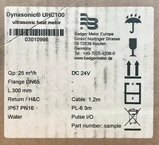 DYNASONIC UHC100 24VDC Ultrasonic Heat Meter BADGER Flange DN65 L300 mm WATER LT