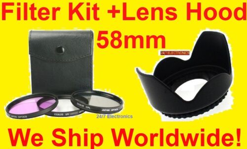 KIT FILTRE + CAPOT D'OBJECTIF 58 mm vers CANON 550D 450D 500D T1i T2i T3 28-80 28-90 28-105 - Photo 1 sur 3