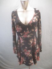 Forever21 Size M Women Multicolor Floral Zip Long Sleeve V Neck A Line Dress 208