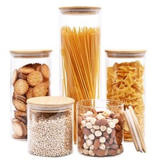 Glass Food Storage Jars, Glass Jars with Bamboo Lids, Kitchen Storage Jars, C...
