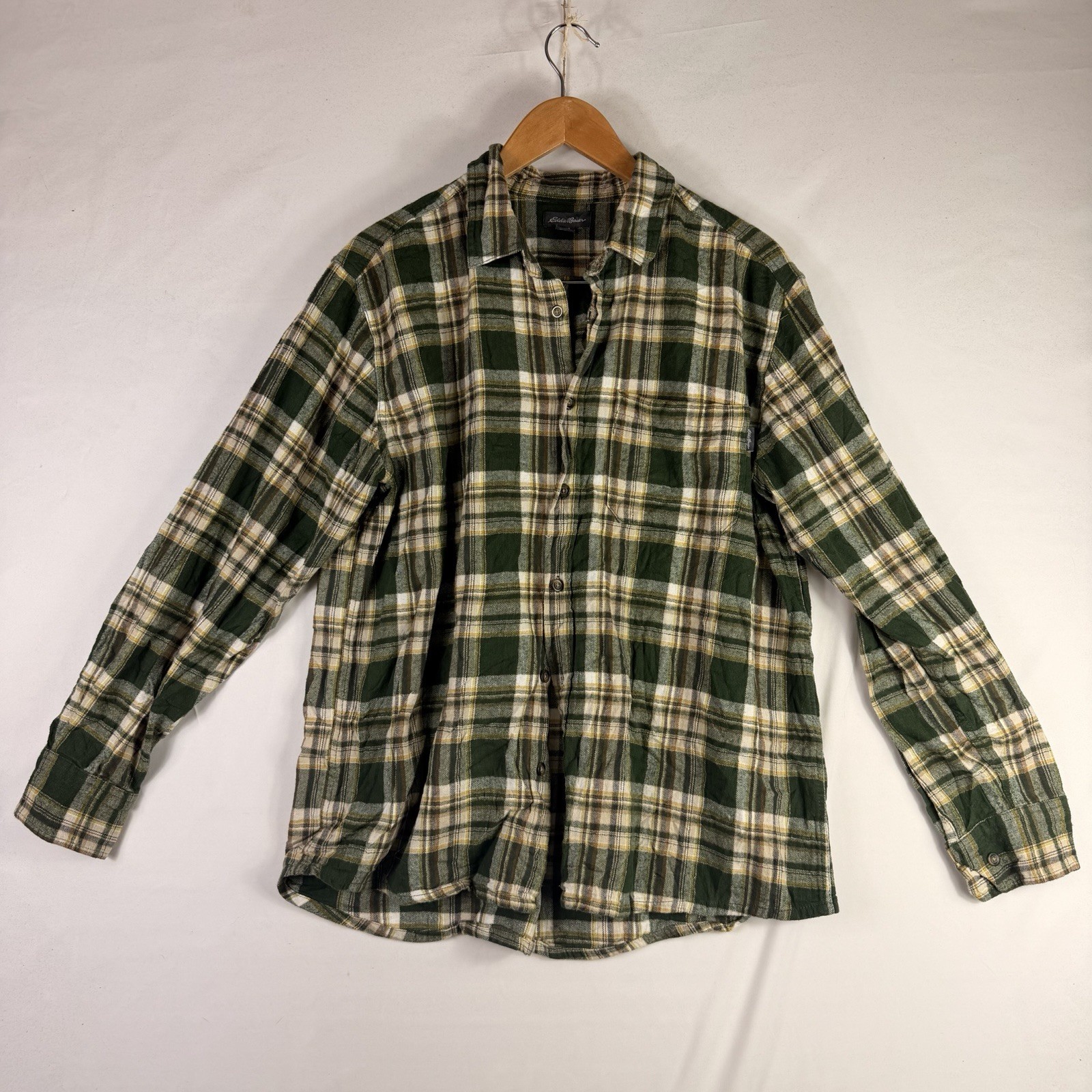 Eddie Bauer Plaid Green Flannel Shirt Jacket XL Button Up Long Sleeve Outdoor