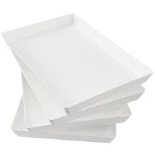 White Plastic Serving Trays (Set of 4) 15” x 10” | Large Unbreakable Reusable...