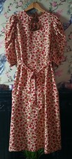 Vintage style cream red & mustard floral occasion dress size 16 Primark