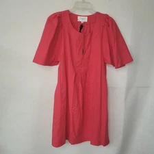 Pomander Place Cotton Mini Finley Dress M Coral Flutter Sleeve Notched Neckline