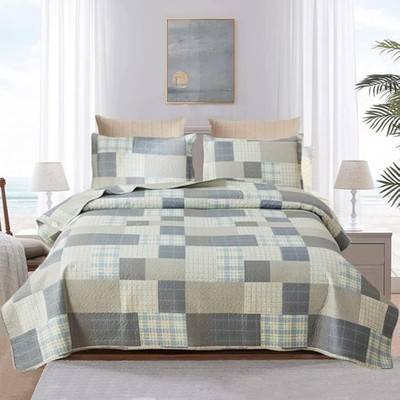 Ycosy Quilt Set Queen Size Bedspread Coverlet Plaid Patchwork Bedding Modern ...