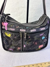 LESPORTSAC Multicolor Flowers Birds Butterfly Nylon Messenger Crossbody Bag 2Zip