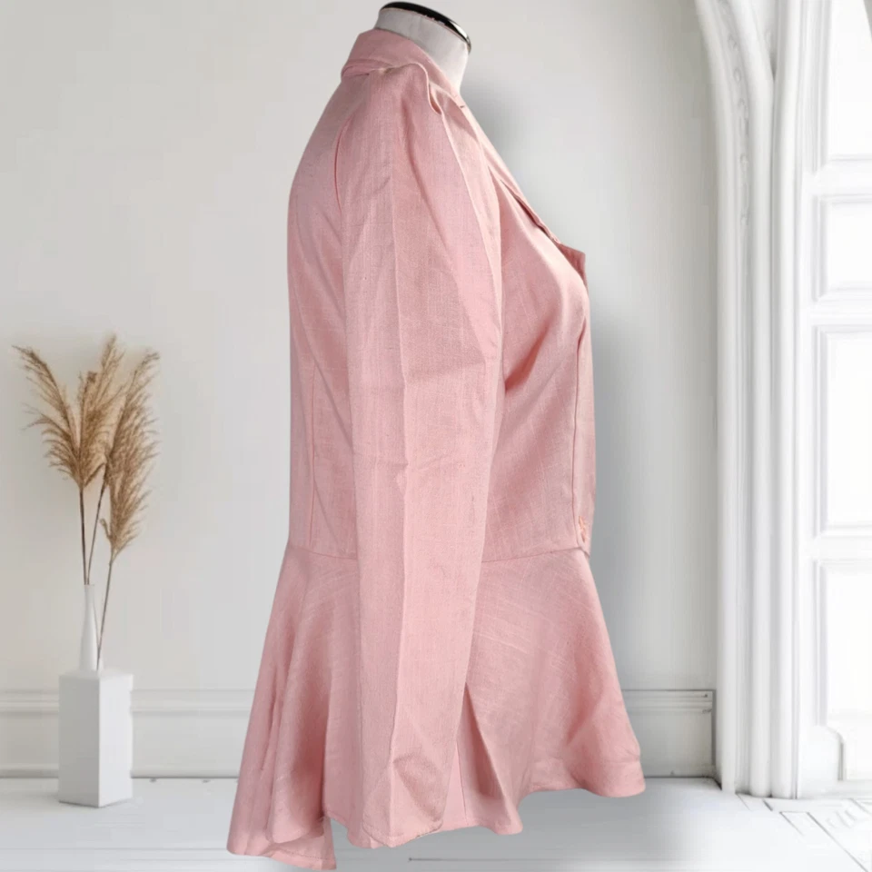 Blazer Vintage Rosa Peplum Talla 14 Un Botón Manga Abullonada Chaqueta de Montar Foto 3 de 4