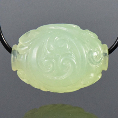 19.27mm Oval Acanthus Design Focal Bead Carved Chrysoprase Gemstone 3.35g