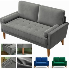 Couch 2 Sitzer Bequemer Samt Kleines Sofa m. 2 Wurfkissen 121cm Modern Mini Sofa