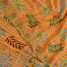 Sanskriti Vintage Sarees Mustard Pure Georgette Leaf Print 5 Yd Bohemian Sari