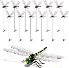 12 Pack 3D Dragonfly Clips, Fake Dragonflies with Stakes, Realistic Plastic Drag