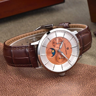 40MM PAGANI DESIGN Quartz Luxury Watch Men's Moon phase Leather Waterproof NEW