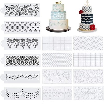 14 Pcs Cake Decorating Stencils for Floral Wedding & Special Cakes - DIY Baki...