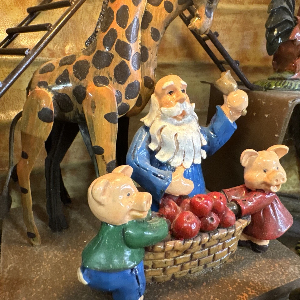 "Expositor iluminado Arca de Noé, esposa y animales, bote de hojalata pintado a mano 20,5 x 5 x 15""" Foto 2 de 4