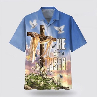 He Is Risen Dove Cross Flower Hawaiian Shirts 8211 Gifts For Christians