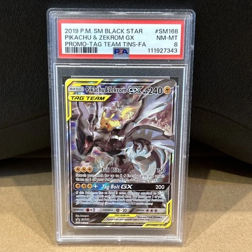 2019 Pokémon Pikachu & Zekrom GX SM168 Black Star Promo TAG TEAM Holo PSA 8