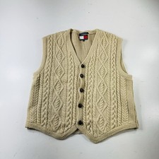 Tommy Hilfiger Vintage Knit Sweater Vest Cream Wool Men  s Size Large