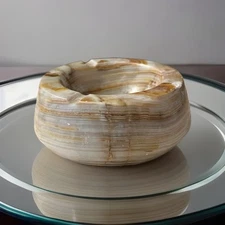 Vintage Mid Century Modern Marble Onyx Stone Ashtray 3.5"