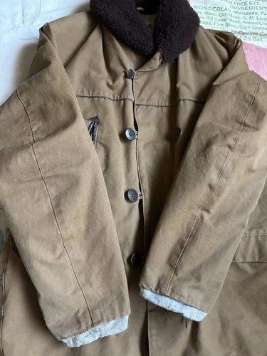 Vintage 60’s French Canadienne Brown Canvas Barnstormer Jacket Medium Shearling image 4