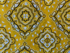 YELLOW BANDANA FABRIC PRINT White Black FLORAL TEAR DROPS Dots Medallions 44x82