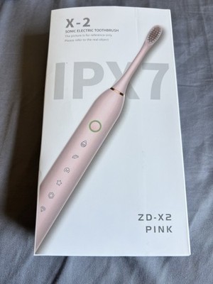 X-2 Sonic Electric Toothbrush IPX7 Waterproof Rechargeable Pink w/ 4 Brush Heads