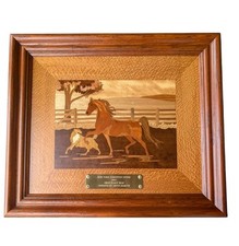 Marquetry Wood Inlay Art Tennessee Walking Horse And Dog Running Arfst Hamsen