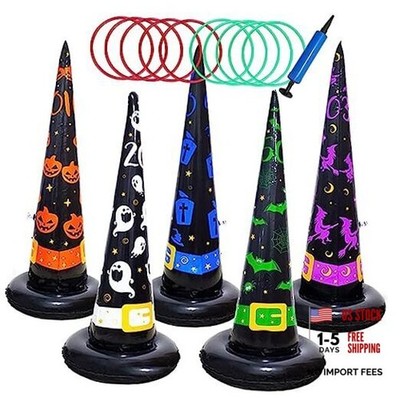 5PK Halloween Toys Halloween Games Inflatable Witch Hat Ring Toss Game,