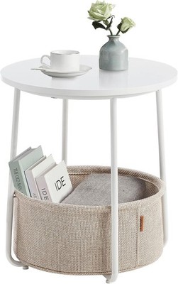 VASAGLE LET223W10 kleiner runder Couchtisch, Beistelltisch mit Stoffkorb