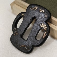 Tsuba japonais forme poids fer tanto épée garde lavage doré