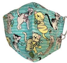 Handmade Cats Fabric Face Mask Adjustable Ears Nose Adult Kittens Blue