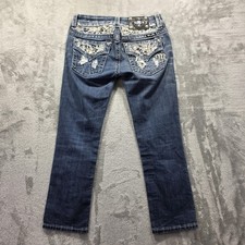 Miss Me Jeans Womens 26 Signature Crop Distressed Lace Embellished Denim Pants