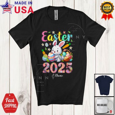 Easter 2025; Adorable Custom Name Bunny Hunting Easter Eggs; Family T-Shirt