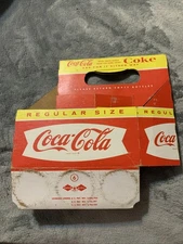 Vintage Coca-Cola Coke Fishtail Graphics 6pk Cardboard Carton for Regular Size