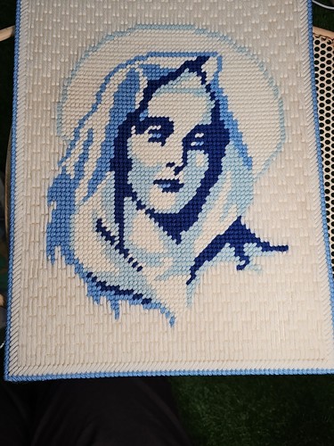 Cross Stitch Virgin Mary Completed Vintage Religious Art