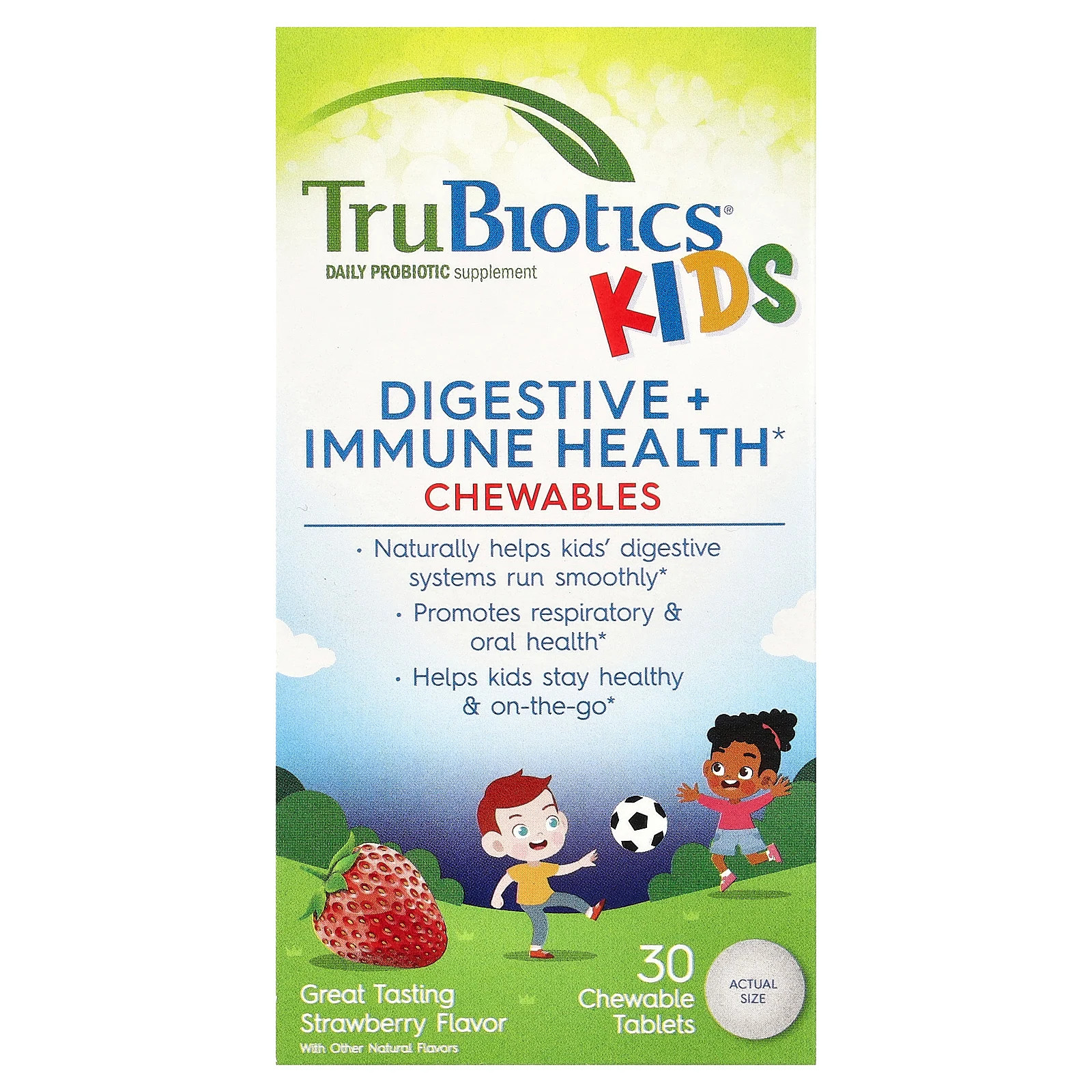 Детский, для улучшения пищеварения и иммунитета, Клубника, 30 жевательных таблеток