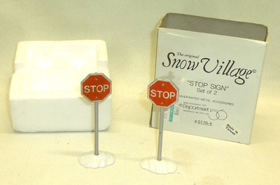 Dept 56 Snow Village ''Stop Sign'' 3'' Handpainted  Metal Accessories #5176-4 has 2